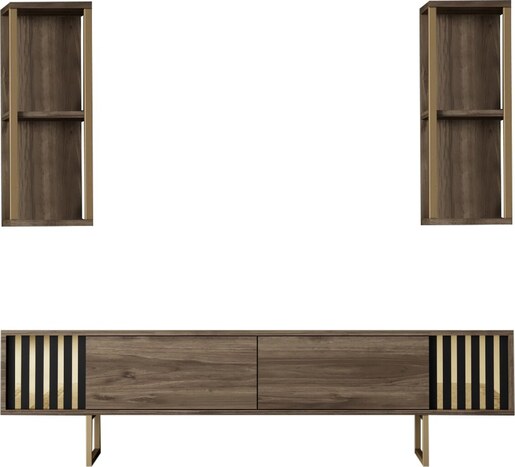 Komoda za TV, Gold Line - Walnut, Black