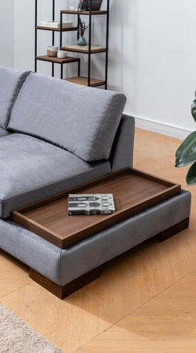 Kutna garnitura TULIP, lijeva, tamno sivo, Tulip Corner Left With Pouf - Dark Grey