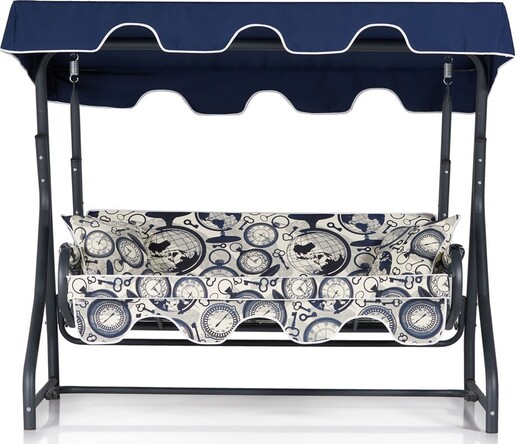 Vrtni trosjed za ljuljanje, tamno plava krema crna boja, Ruta 3 Kişilik Bahçe Balkon Teras Salıncağı - 7