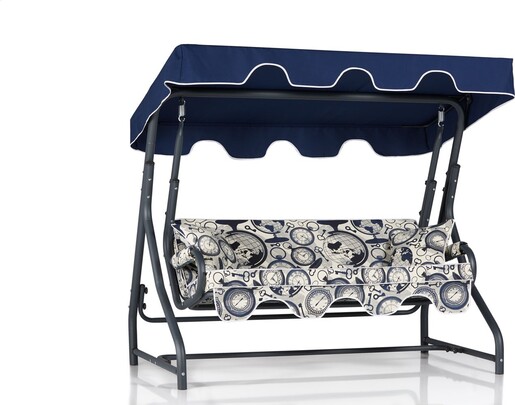 Vrtni trosjed za ljuljanje, tamno plava krema crna boja, Ruta 3 Kişilik Bahçe Balkon Teras Salıncağı - 7