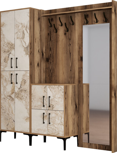 Ormar za predsoblje, Berlin ABC - Walnut, White Marble