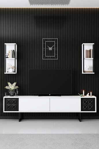 Komoda za TV, Black Line - White, Black