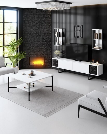 Komoda za TV, Black Line - White, Black