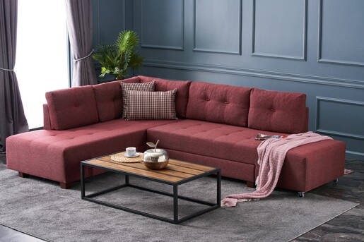 Kutna garnitura na razvlačenje, Bordo crvena, Manama Corner Sofa Bed Left - Claret Red