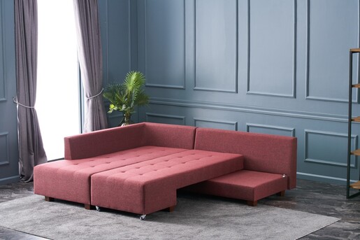 Kutna garnitura na razvlačenje, Bordo crvena, Manama Corner Sofa Bed Left - Claret Red