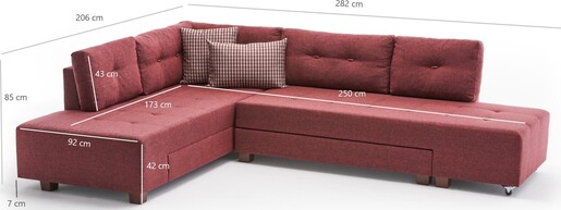 Kutna garnitura na razvlačenje, Bordo crvena, Manama Corner Sofa Bed Left - Claret Red
