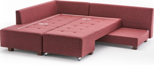 Kutna garnitura na razvlačenje, Bordo crvena, Manama Corner Sofa Bed Left - Claret Red