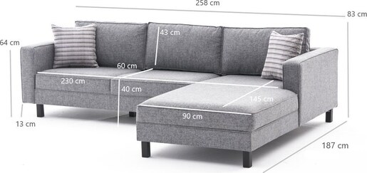 Kutna garnitura, Sivo, Kale Linen Right - Grey