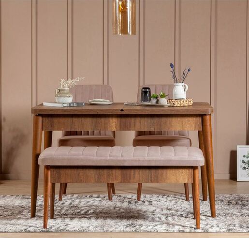 Komplet za blagovaonicu, stol, 2 stolice i klupa VINA WALNUT, Vina - Walnut