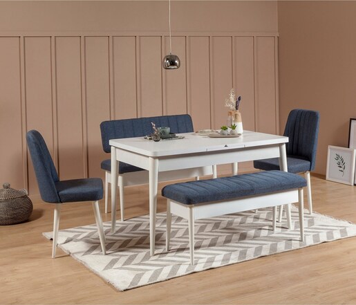 Set stolova i stolica (5 komada), Bijela boja Tamno plava, Vina 1048 - Dark Blue, White