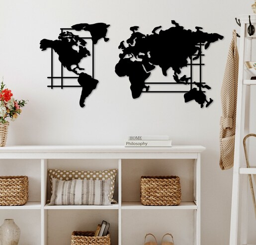 Metalna zidna dekoracija, World Map Compass Gold