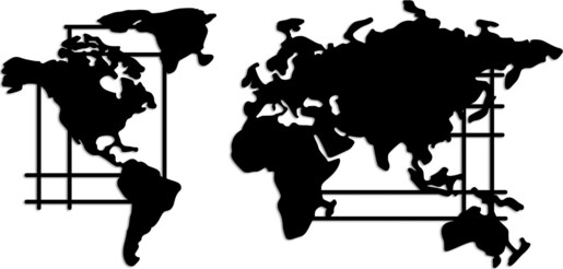 Metalna zidna dekoracija, World Map Compass Gold