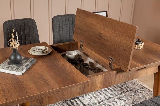 Set stola i stolica (4 komada), Vina 1053 - 3 - Anthracite, Walnut