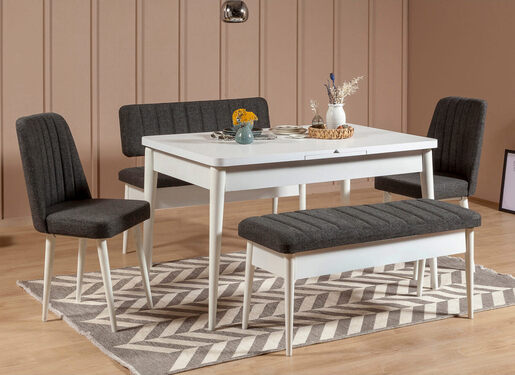 Set stolova i stolica (5 komada), Bijela boja Antracit, Vina 1053 - Anthracite, White