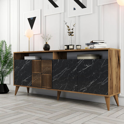 Komoda, Milan - Walnut, Black Marble