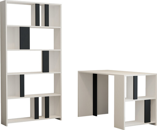 Studijski stol i policu za knjige, Lima - White, Anthracite