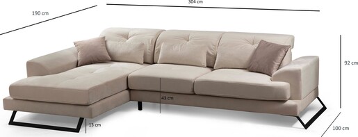 Kutna garnitura FRIDO lijeva, ecru, Frido Corner Left (Chl+3R) - Ecru