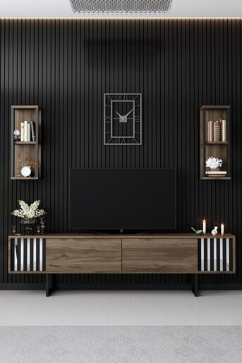 Set namještaja za dnevnu sobu, Chrome Line Set - Walnut, Black