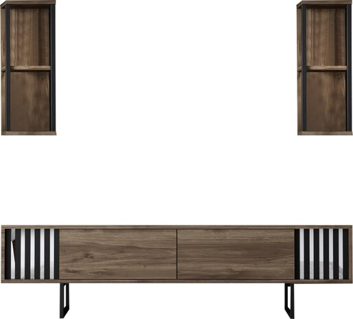 Set namještaja za dnevnu sobu, Chrome Line Set - Walnut, Black