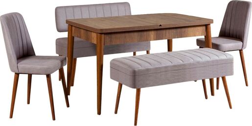 Set stola i stolica (5 komada), Vina 0701 - 4 - Walnut, Grey