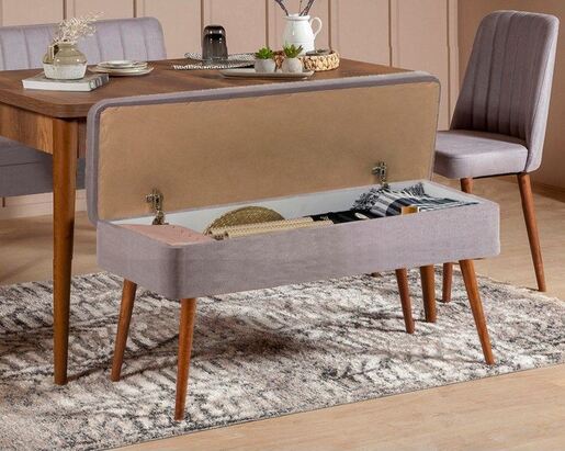 Set stola i stolica (5 komada), Vina 0701 - 4 - Walnut, Grey