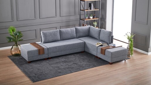 Kutna garnitura na razvlačenje BELLA SOFT, desna, siva, Fly Corner Sofa Bed Right- Grey