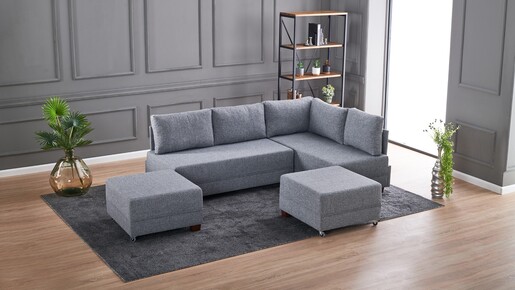 Kutna garnitura na razvlačenje BELLA SOFT, desna, siva, Fly Corner Sofa Bed Right- Grey