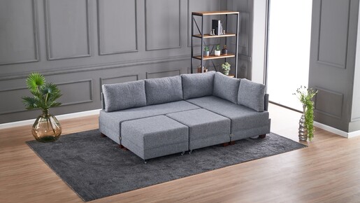 Kutna garnitura na razvlačenje BELLA SOFT, desna, siva, Fly Corner Sofa Bed Right- Grey