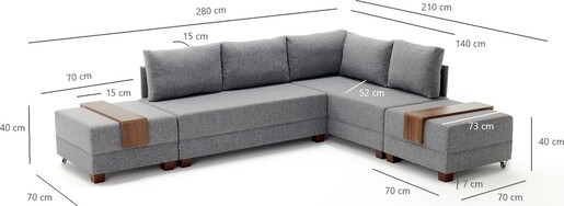 Kutna garnitura na razvlačenje BELLA SOFT, desna, siva, Fly Corner Sofa Bed Right- Grey