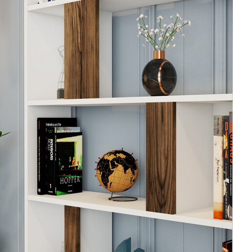 Polica za knjige, Lima - White, Walnut
