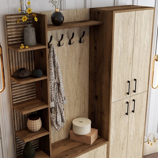 Stalak za hodnik VIYANA DA, boja oraha, boja Travertine