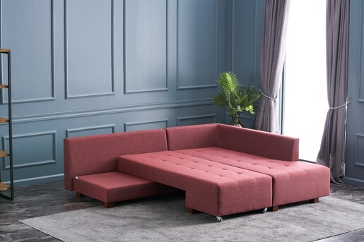 Kutna garnitura na razvlačenje, Bordo crvena, Manama Corner Sofa Bed Right - Claret Red