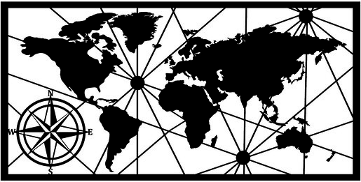 Metalna zidna dekoracija, World Map Silhouette