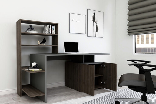 Studijski stol, Melis - Walnut, Anthracite