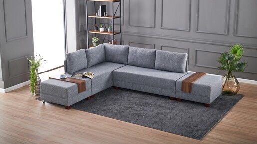 Kutna garnitura na razvlačenje BELLA SOFT, lijeva, siva, Fly Corner Sofa Bed Left - Grey