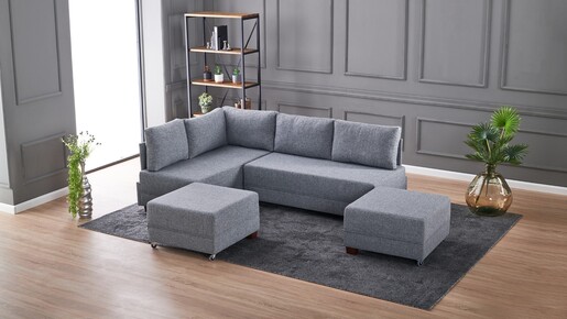 Kutna garnitura na razvlačenje BELLA SOFT, lijeva, siva, Fly Corner Sofa Bed Left - Grey