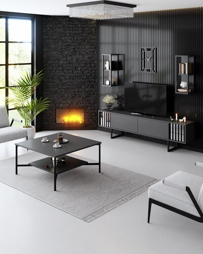 Komoda za TV, Chrome Line - Anthracite, Black