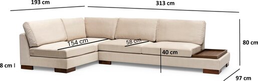 Kutna garnitura TULIP, lijeva, bež, Tulip Corner Left With Pouf - Beige