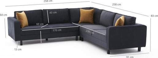 Kutna garnitura, Antracit, Kale Velvet - Anthracite