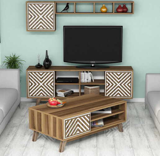 Set namještaja za dnevnu sobu, Inci - Walnut, White