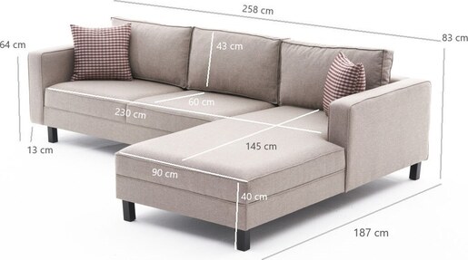 Kutna garnitura KALE LINEN, desna, krem, Kale Linen Right - Cream