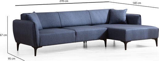 Kutna garnitura, Plava, Belissimo Right - Blue