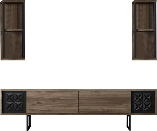 Komoda za TV, Black Line - Walnut, Black