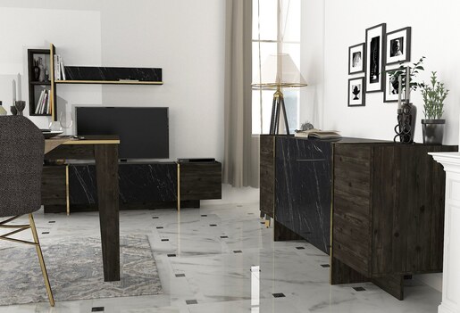 Set namještaja za dnevni boravak, Crno Zlato, Veyron Set 3