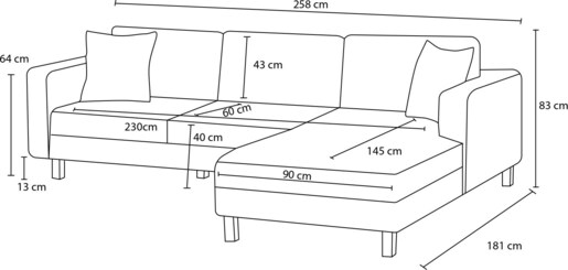 Kutna garnitura, Sivo, Kale Linen Left - Grey