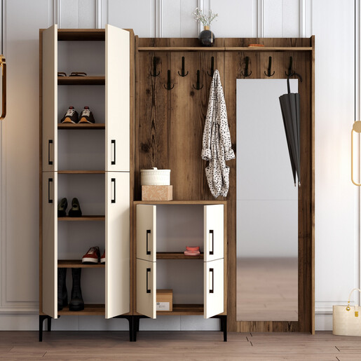 Ormar za predsoblje, Berlin ABC - Walnut, Cream