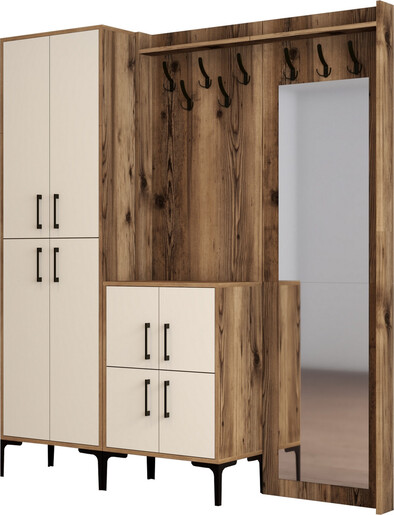 Ormar za predsoblje, Berlin ABC - Walnut, Cream