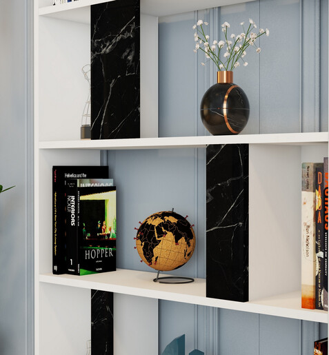 Polica za knjige, Lima - White, Black Marble