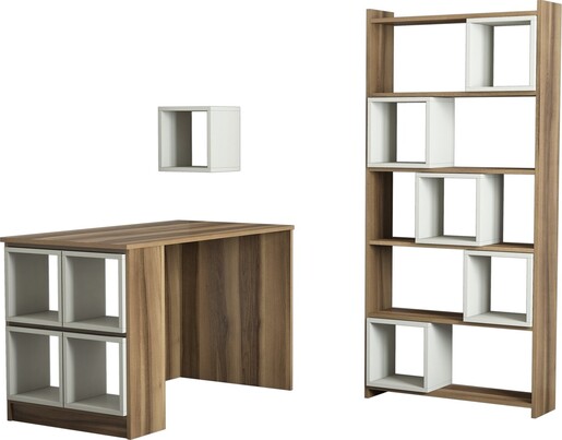 Studijski stol i policu za knjige, Box - Walnut, Cream