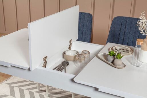 Set stola i stolica (4 komada), Vina 1048 - 3 - White, Dark Blue